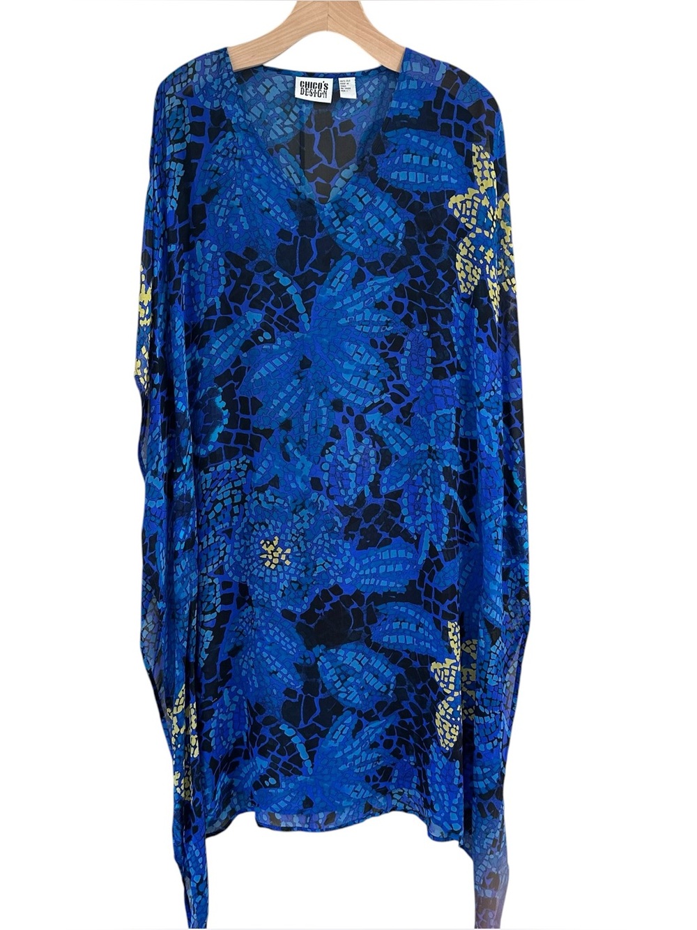 Chico's Design Blue Mosaic Print Silk Kaftan Swim Cover Up Size 1 US Medium